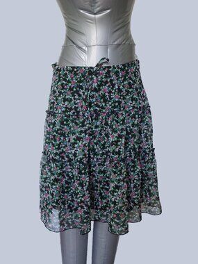 Black Floral Chiffon Skirt Lined Side Zip Petite XS Estimated